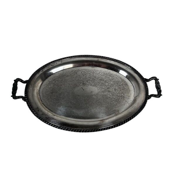 Vintage FB Rogers Silver Co. Silver Plated Over Copper Serving Tray with Handles - Picture 2 of 6